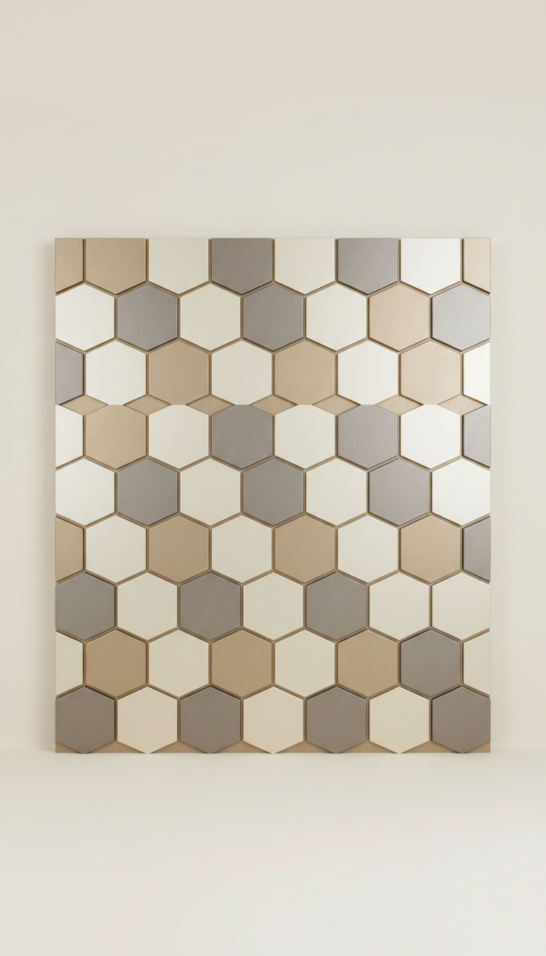 Rivestimento murale taupe con dettagli metallici
